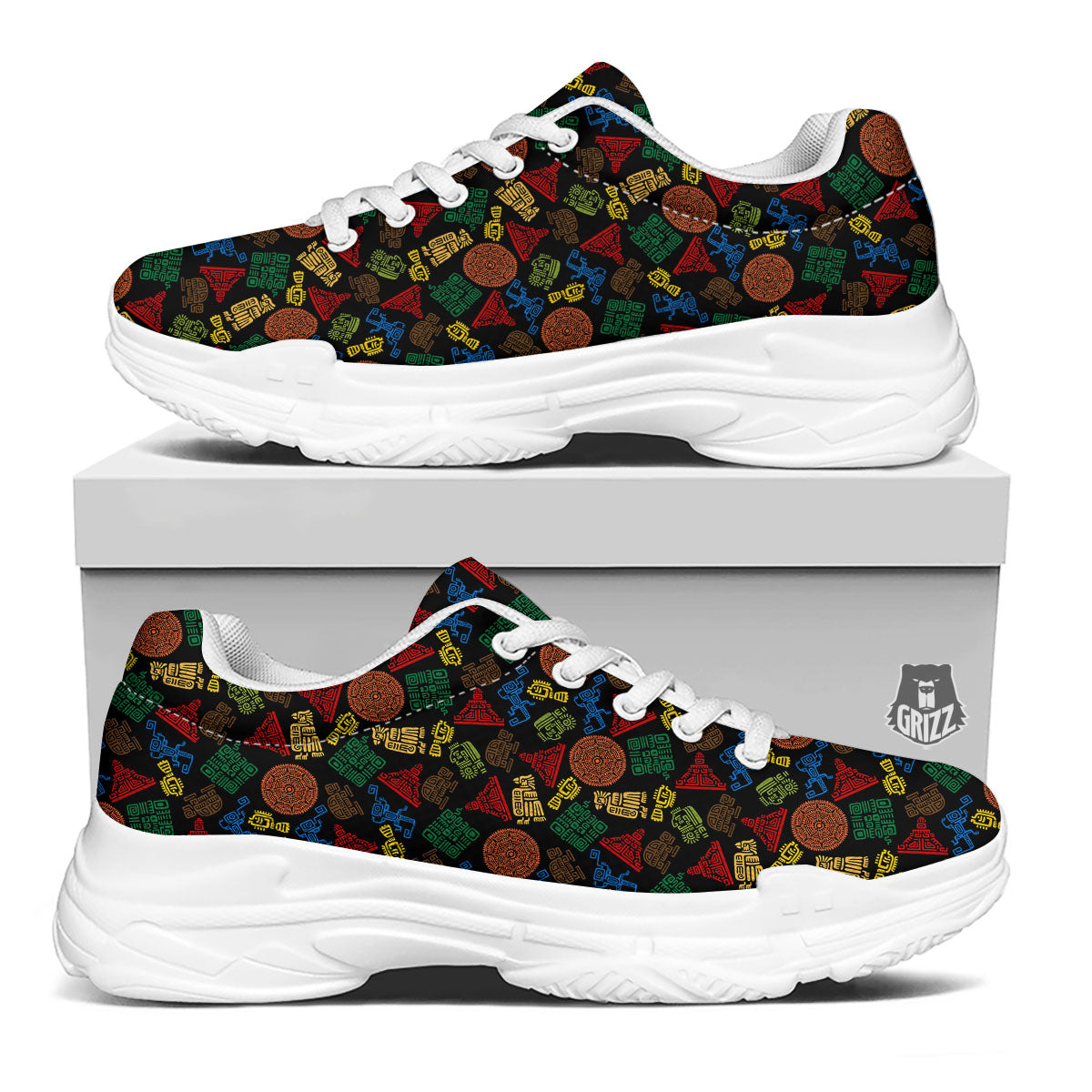 Maya Colorful Print Pattern White Chunky Shoes-grizzshop