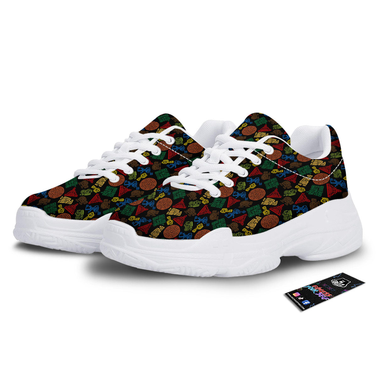 Maya Colorful Print Pattern White Chunky Shoes-grizzshop
