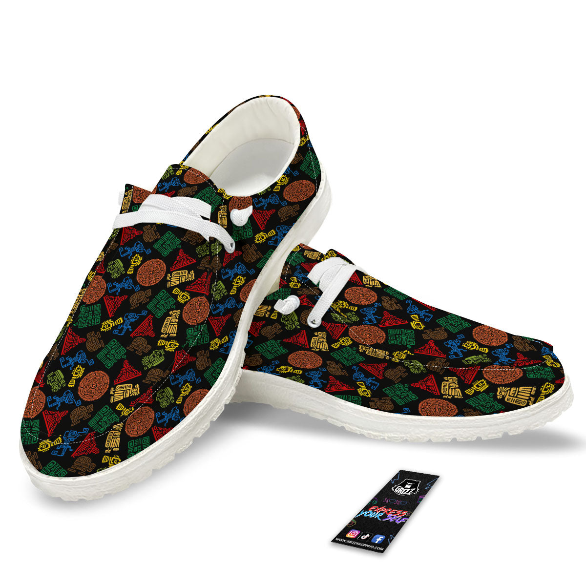 Maya Colorful Print Pattern White Loafers-grizzshop