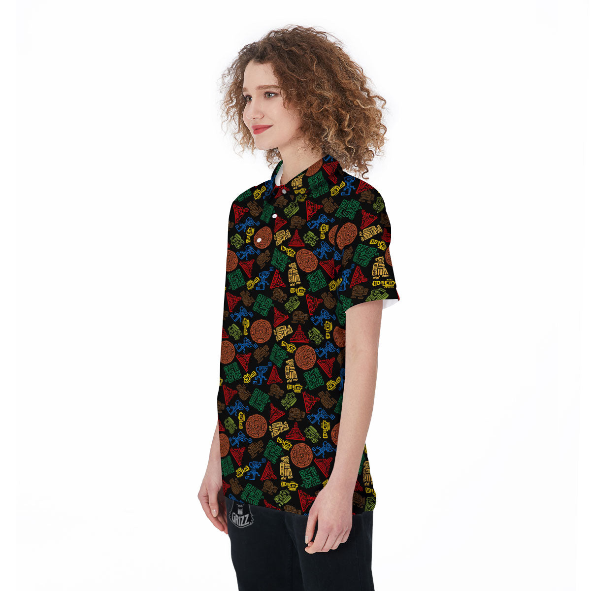 Maya Colorful Print Pattern Women's Golf Shirts-grizzshop