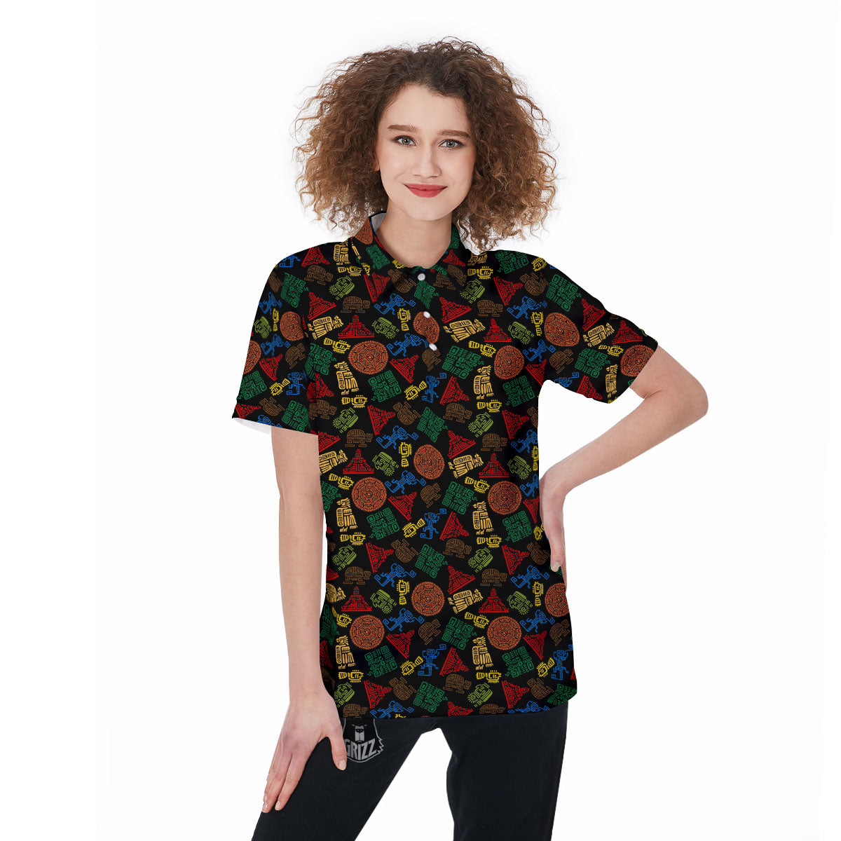 Maya Colorful Print Pattern Women's Golf Shirts-grizzshop