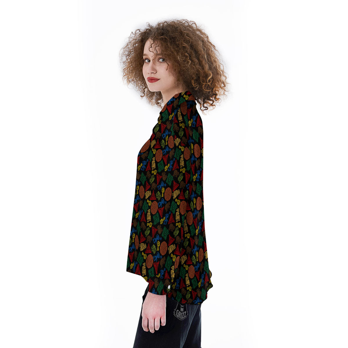 Maya Colorful Print Pattern Women's Long Sleeve Shirts-grizzshop
