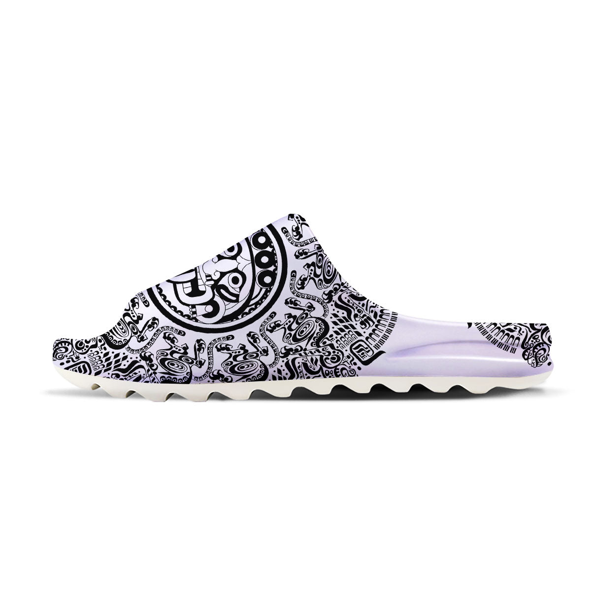 Maya Calendar White And Black Print Sandals-grizzshop