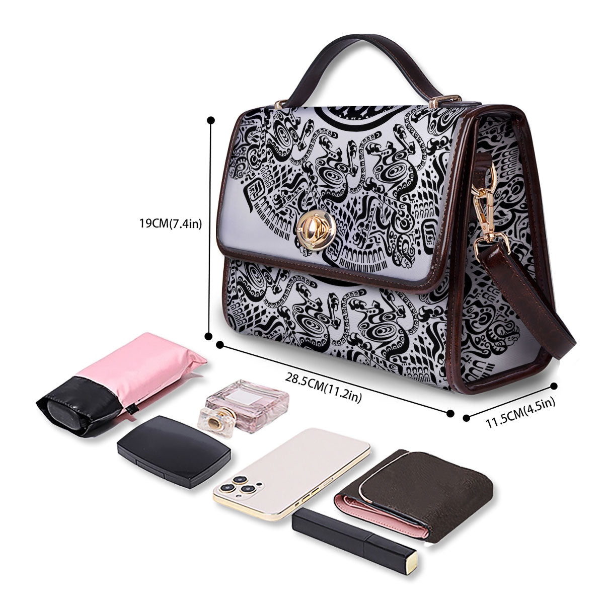 Maya Calendar White And Black Print Women's Satchel Bag