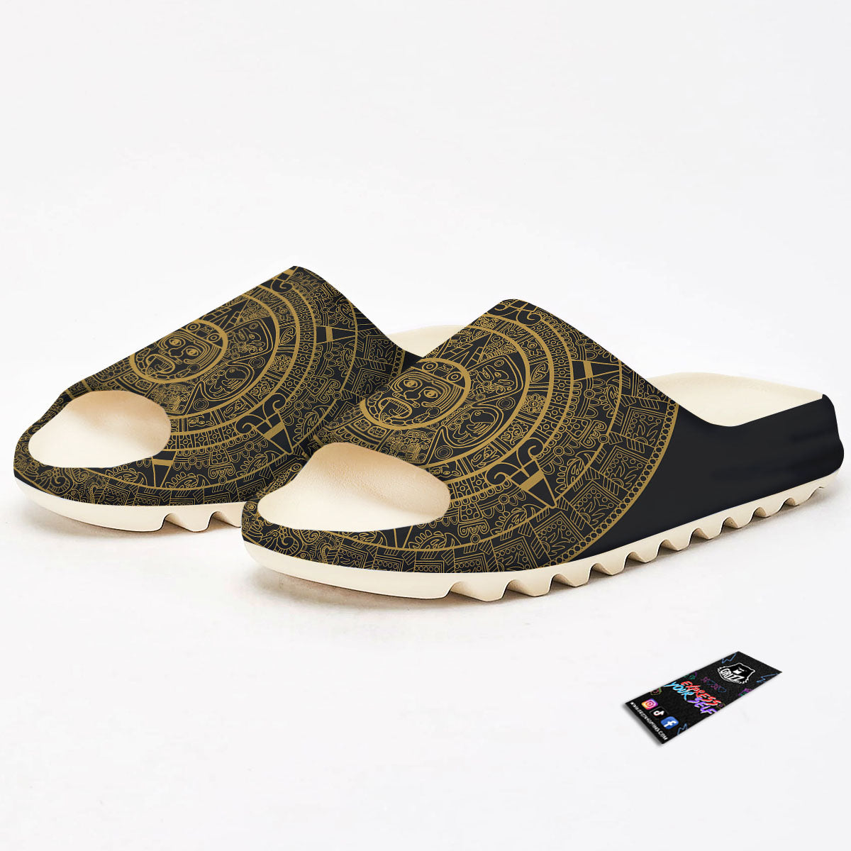 Maya Calendar Yellow And Black Print Sandals-grizzshop