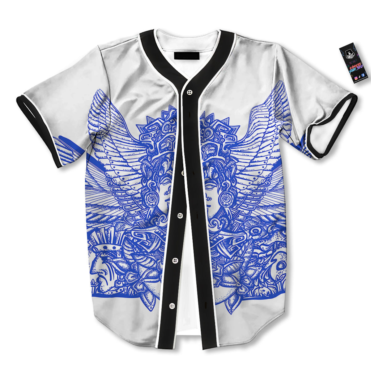 Mayan Statue White And Blue Print Baseball Jersey-grizzshop