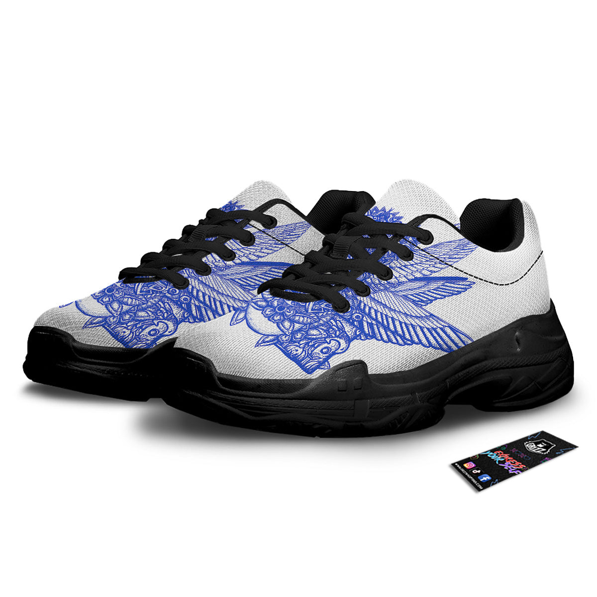 Mayan Statue White And Blue Print Black Chunky Shoes-grizzshop
