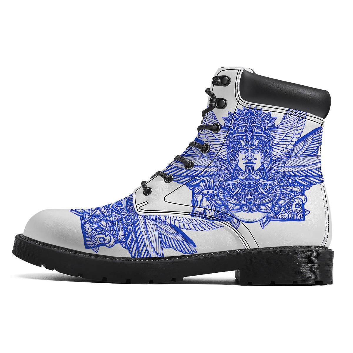 Mayan Statue White And Blue Print Boots-grizzshop