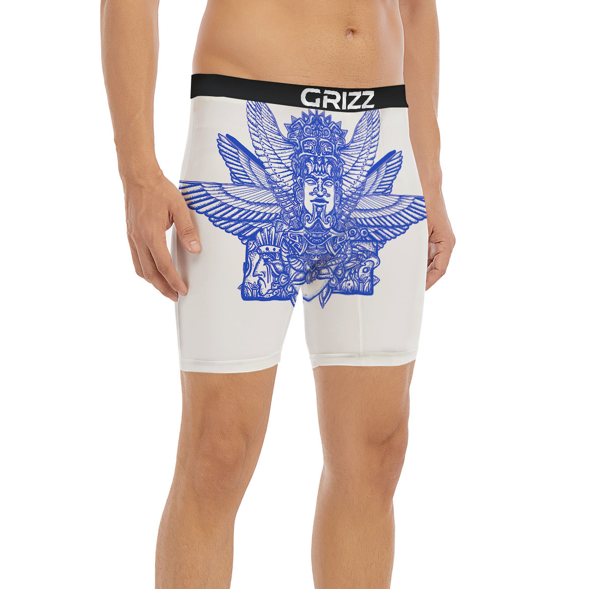 Mayan Statue White And Blue Print Boxer Briefs-grizzshop