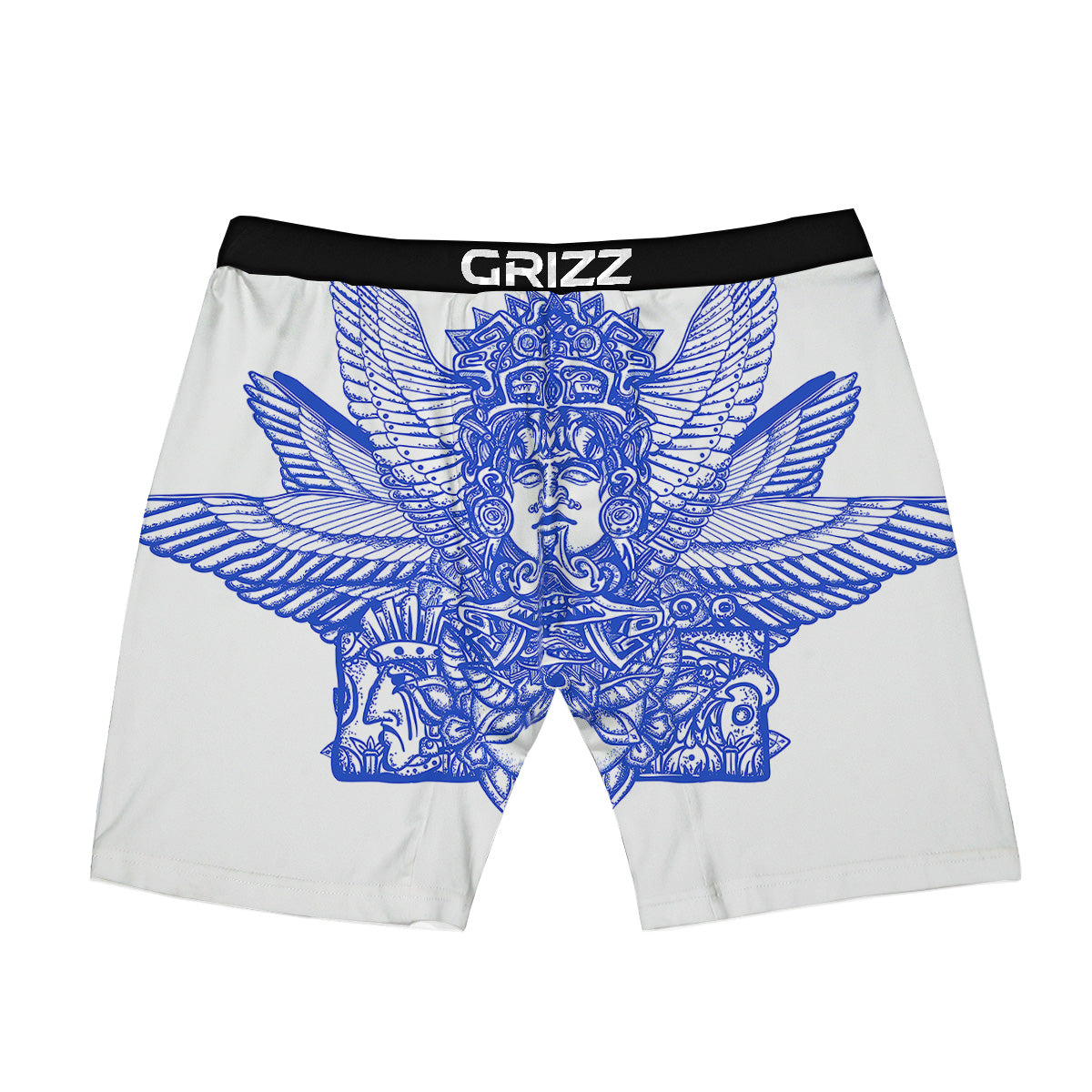 Mayan Statue White And Blue Print Boxer Briefs-grizzshop