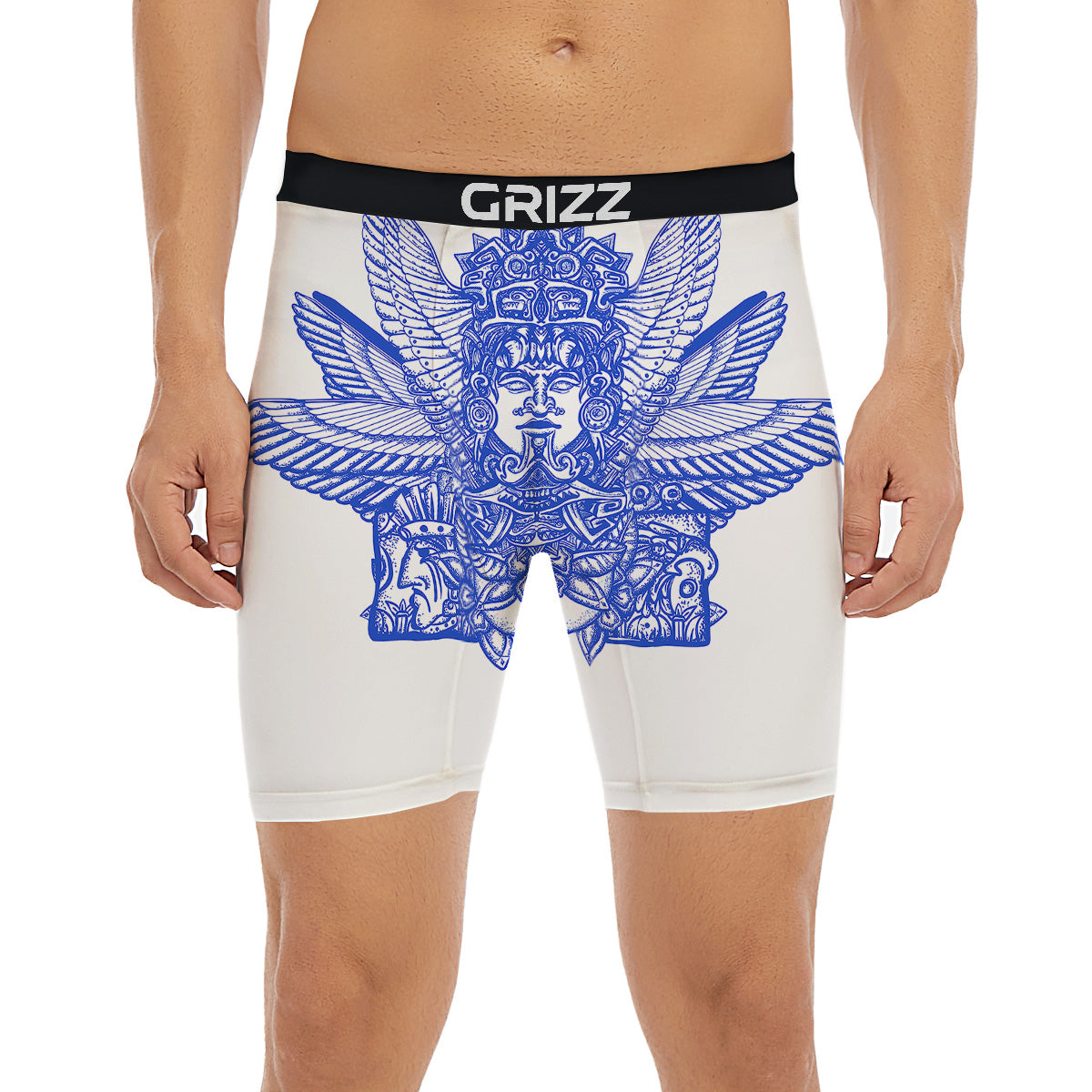 Mayan Statue White And Blue Print Boxer Briefs-grizzshop