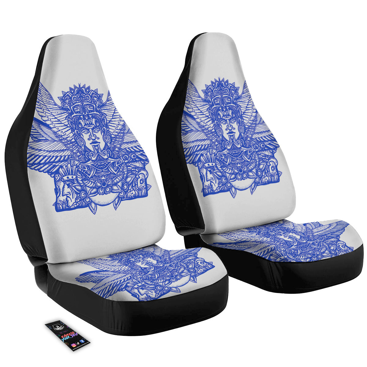 Mayan Statue White And Blue Print Car Seat Covers-grizzshop