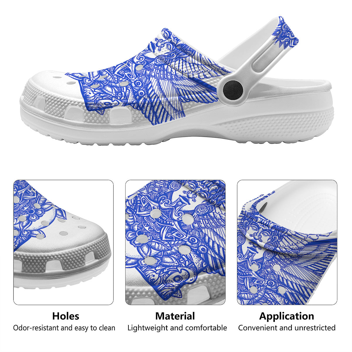 Mayan Statue White And Blue Print Clog-grizzshop