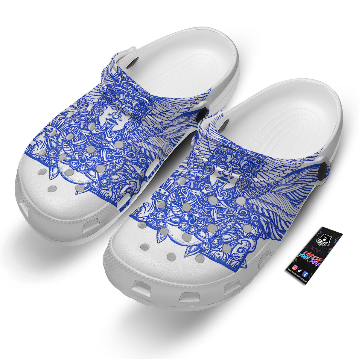Mayan Statue White And Blue Print Clog-grizzshop