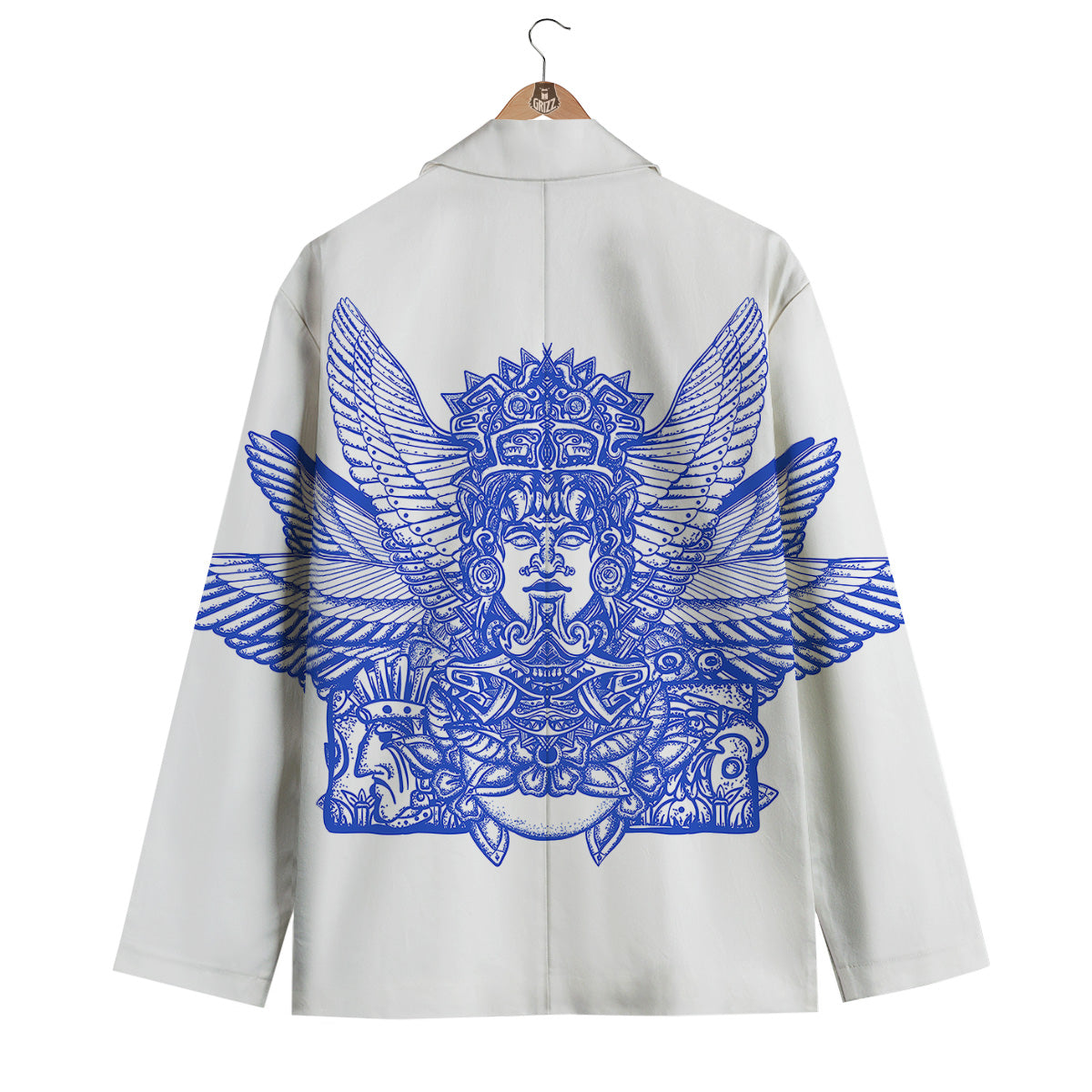 Mayan Statue White And Blue Print Men's Blazer-grizzshop