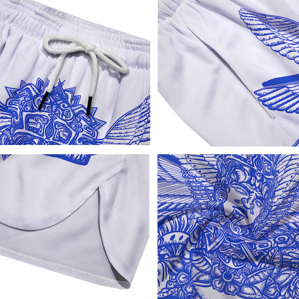 Mayan Statue White And Blue Print Men's Running Shorts-grizzshop