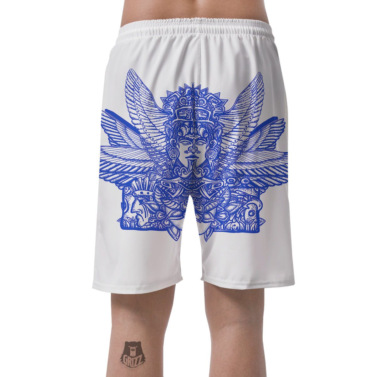 Mayan Statue White And Blue Print Men's Shorts-grizzshop