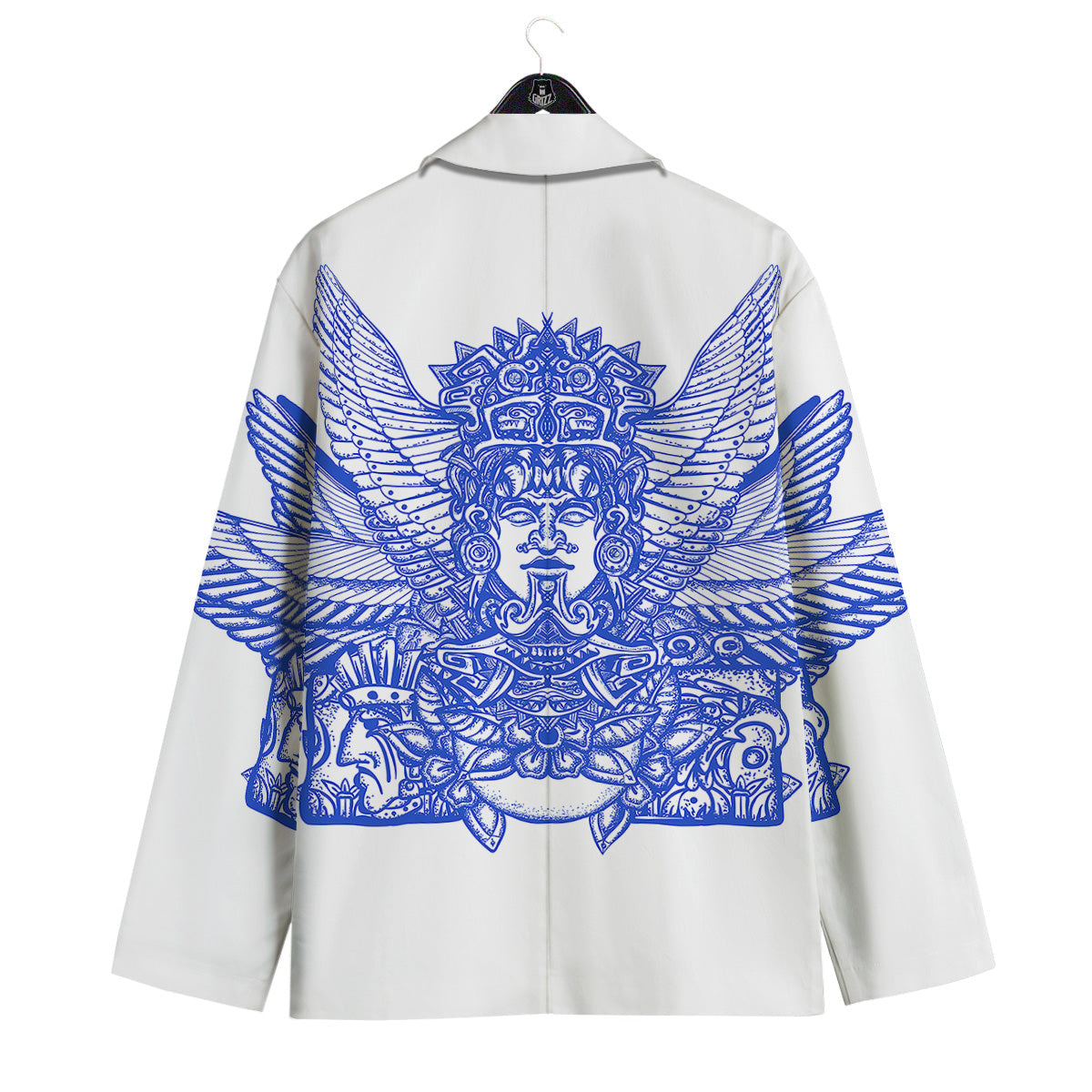 Mayan Statue White And Blue Print Men's Sport Coat-grizzshop