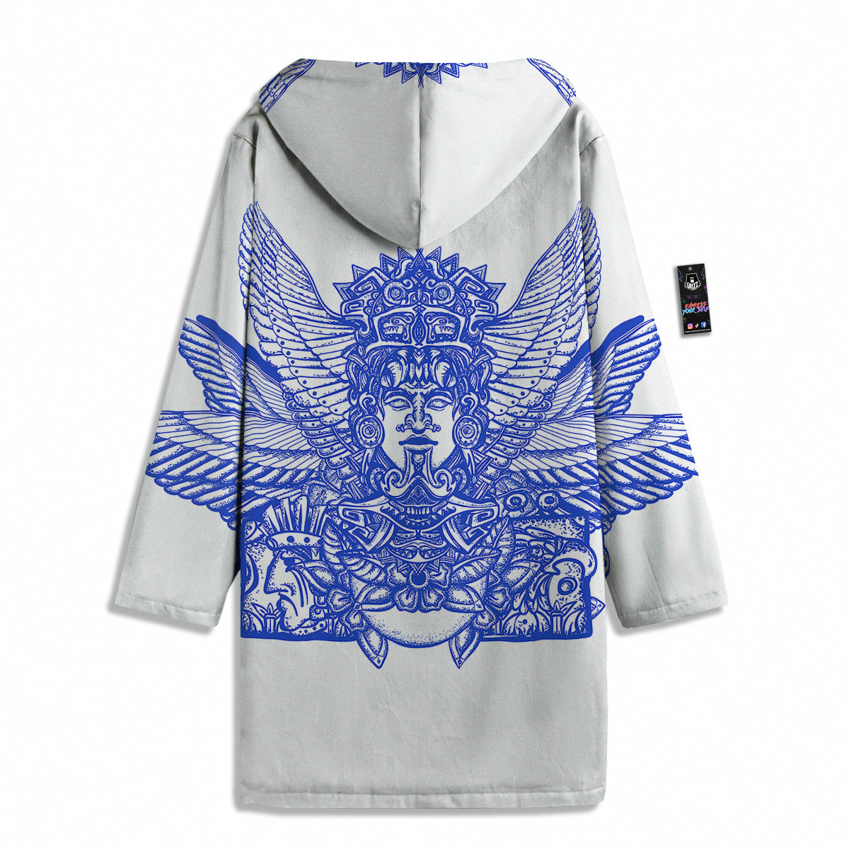 Mayan Statue White And Blue Print Men's Windbreaker Jacket-grizzshop