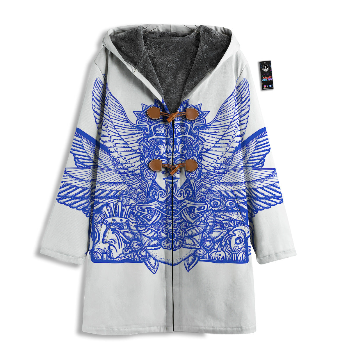 Mayan Statue White And Blue Print Men's Windbreaker Jacket-grizzshop
