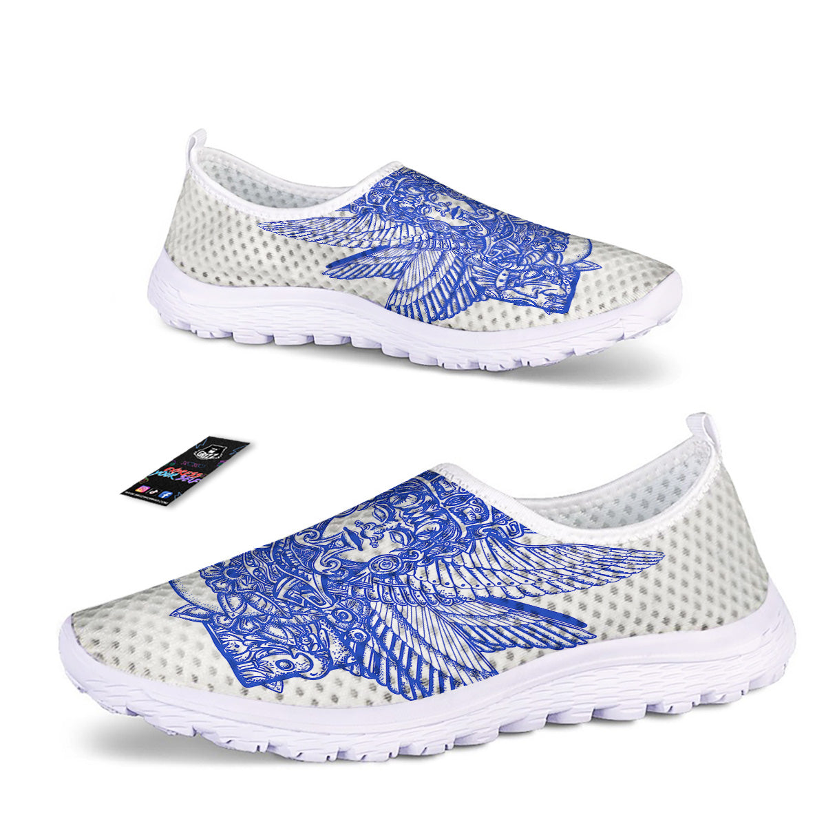 Mayan Statue White And Blue Print Nurse Shoes-grizzshop