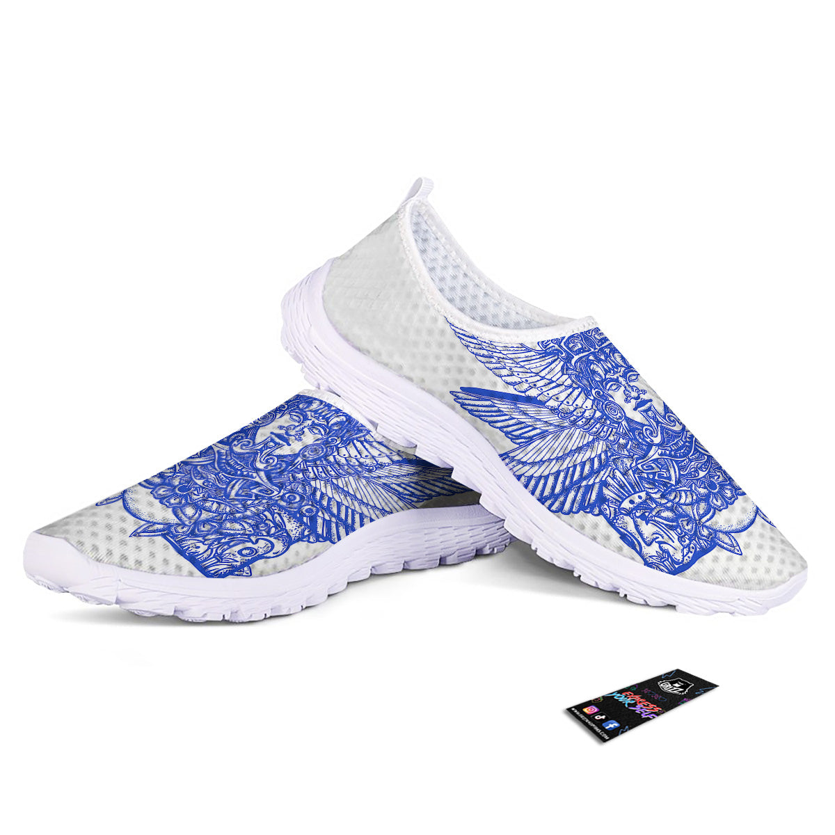 Mayan Statue White And Blue Print Nurse Shoes-grizzshop