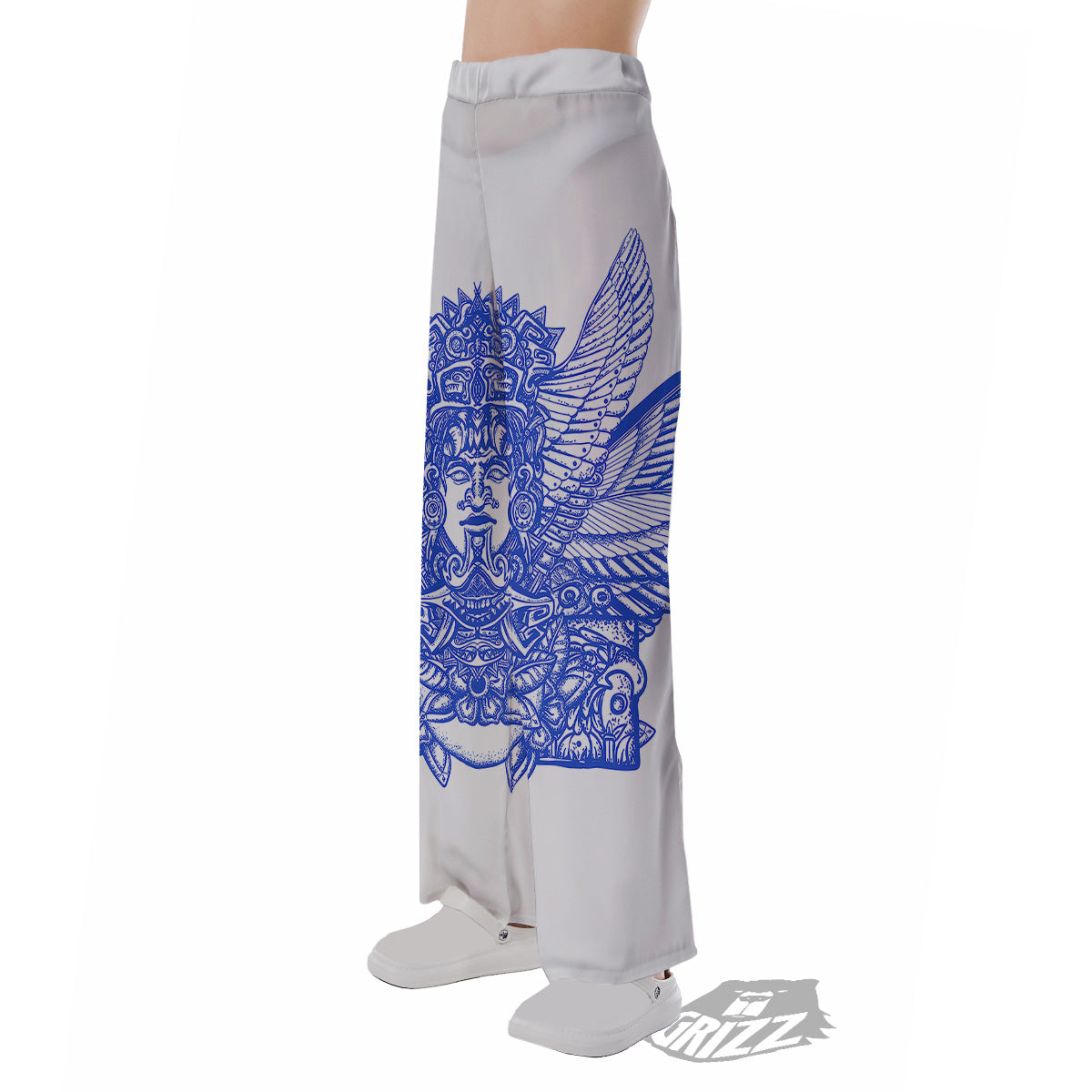 Mayan Statue White And Blue Print Pajama Pants-grizzshop