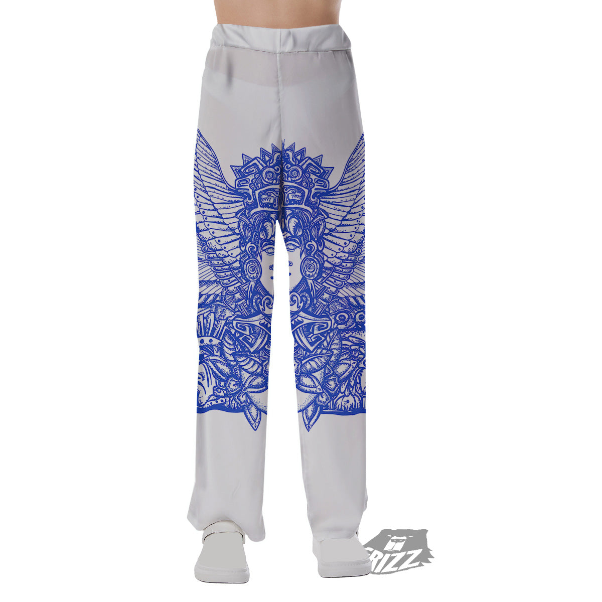 Mayan Statue White And Blue Print Pajama Pants-grizzshop