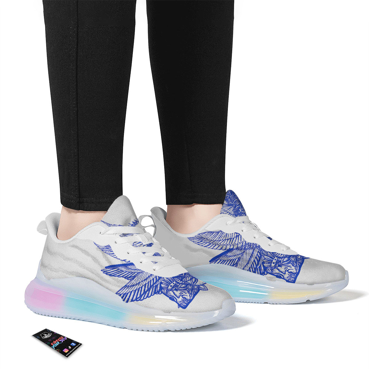 Mayan Statue White And Blue Print Running Sneakers-grizzshop