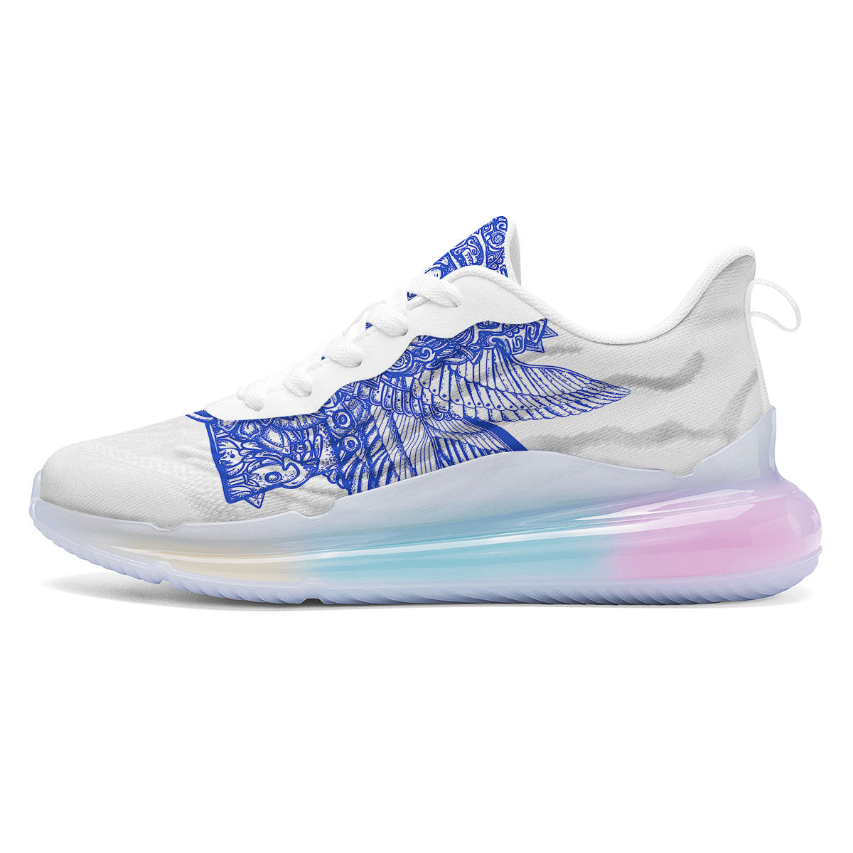 Mayan Statue White And Blue Print Running Sneakers-grizzshop