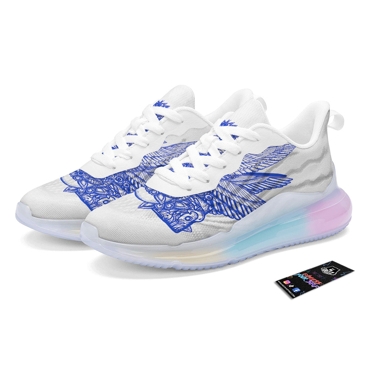 Mayan Statue White And Blue Print Running Sneakers-grizzshop