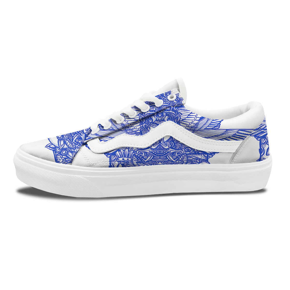 Mayan Statue White And Blue Print Skate Shoes-grizzshop