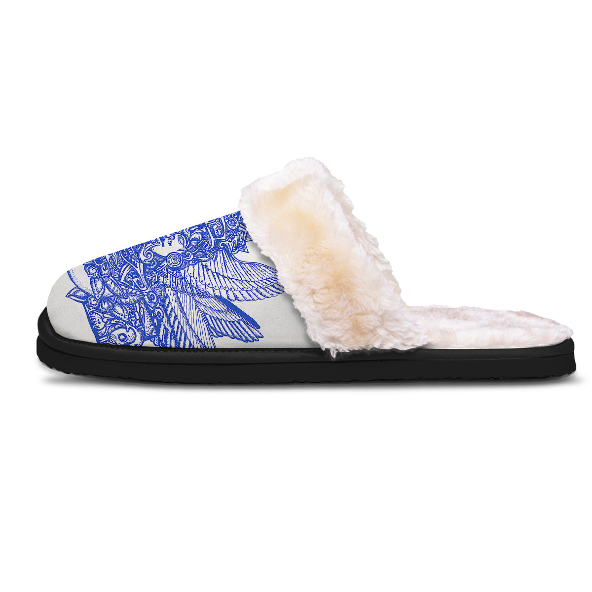 Mayan Statue White And Blue Print Slippers-grizzshop