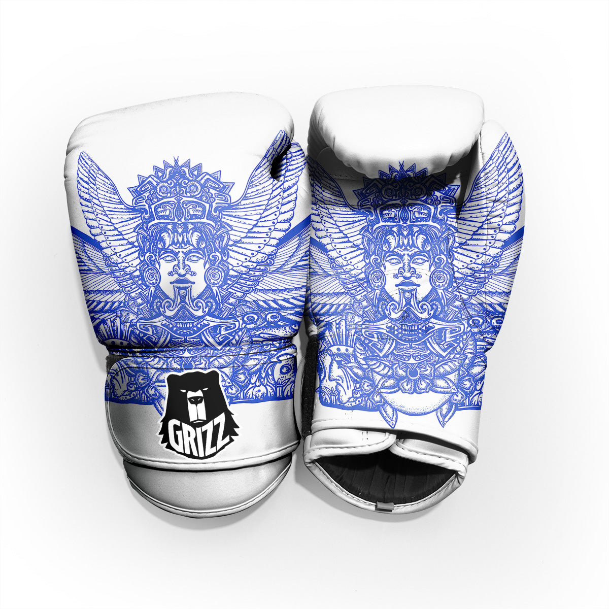 Mayan Statue White And Blue Print Pro Boxing Glove