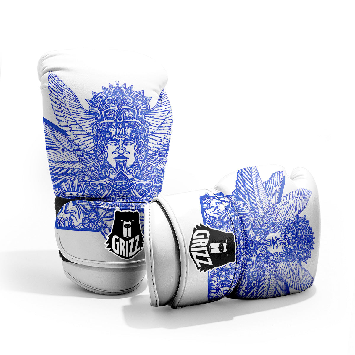 Mayan Statue White And Blue Print Pro Boxing Glove