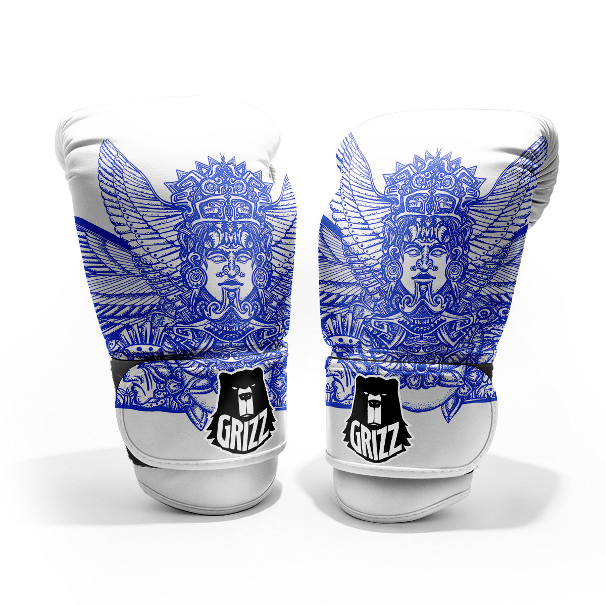 Mayan Statue White And Blue Print Pro Boxing Glove