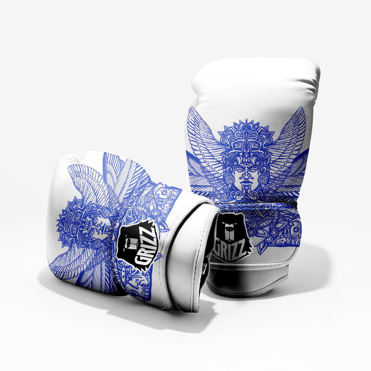 Mayan Statue White And Blue Print Pro Boxing Glove