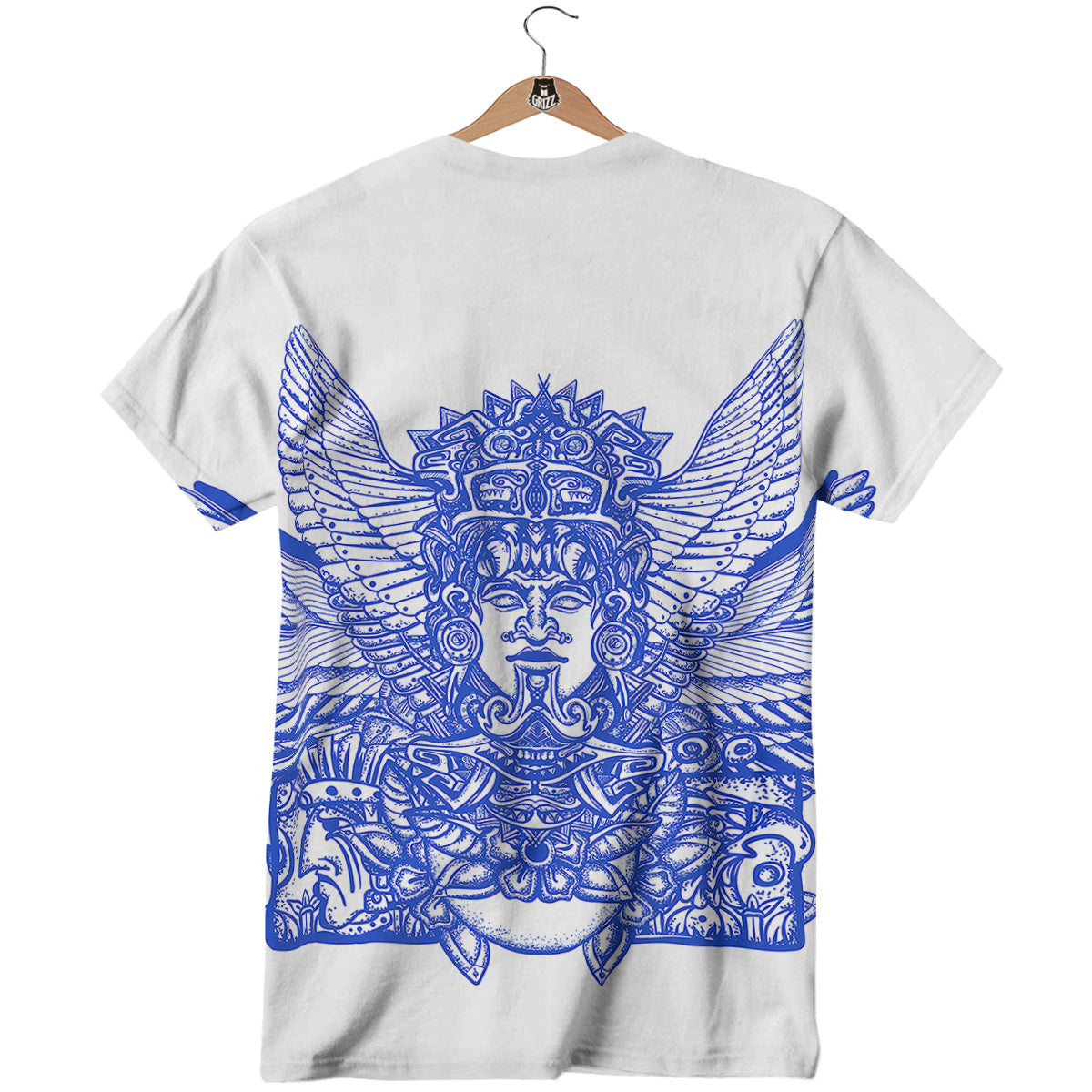 Mayan Statue White And Blue Print T-Shirt-grizzshop