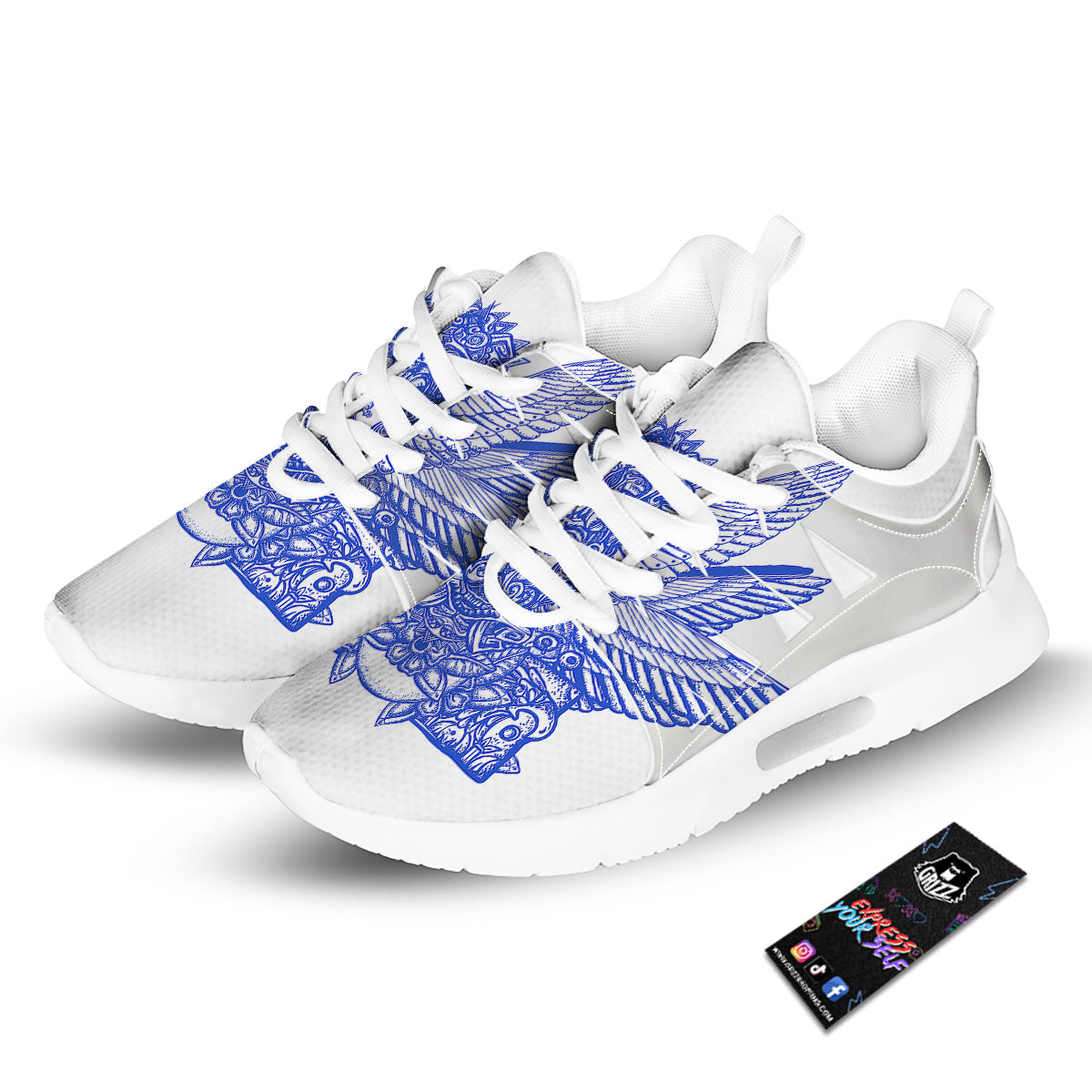 Mayan Statue White And Blue Print Tennis Shoes-grizzshop
