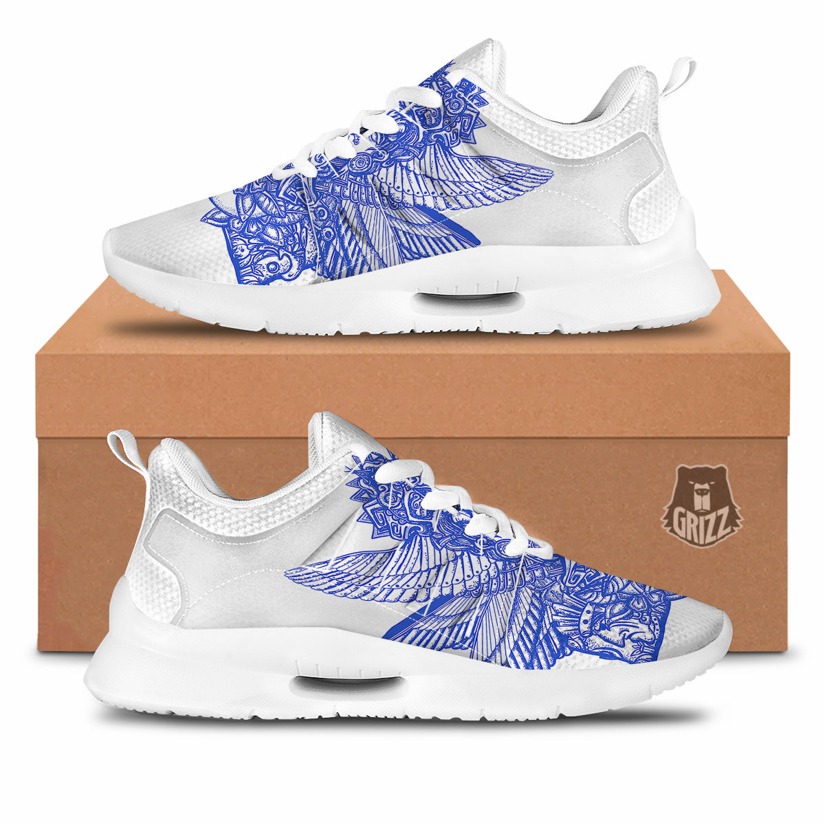 Mayan Statue White And Blue Print Tennis Shoes-grizzshop