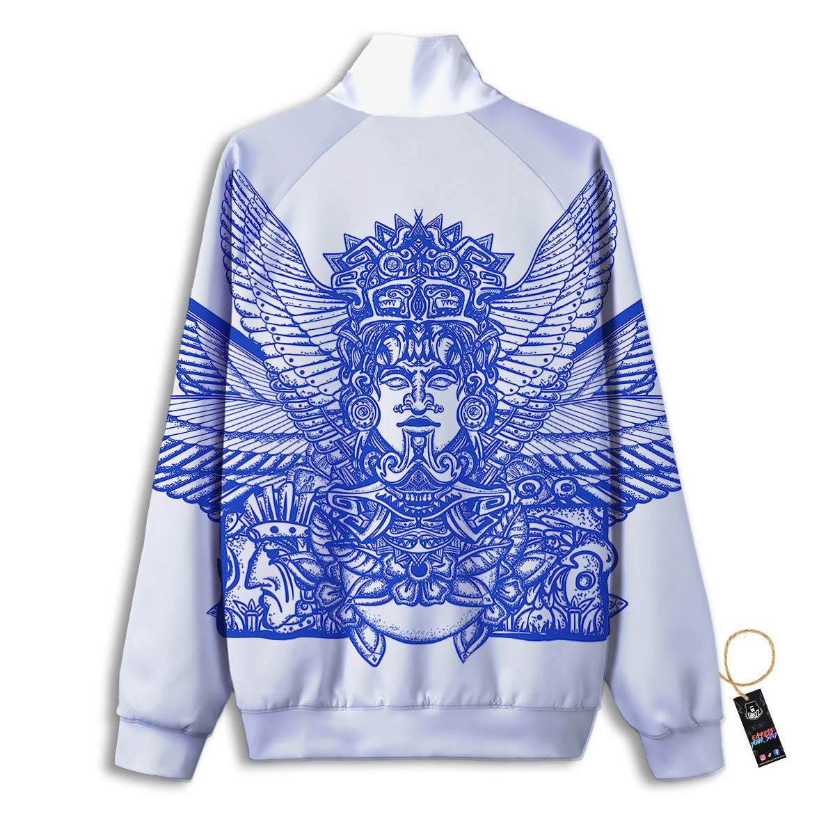 Mayan Statue White And Blue Print Track Jacket-grizzshop