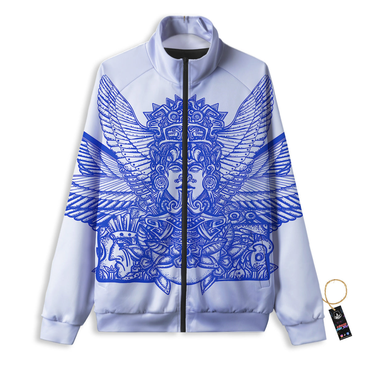 Mayan Statue White And Blue Print Track Jacket-grizzshop