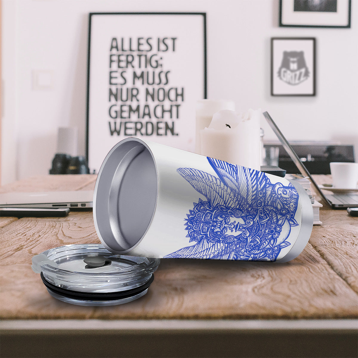 Mayan Statue White And Blue Print Tumbler-grizzshop