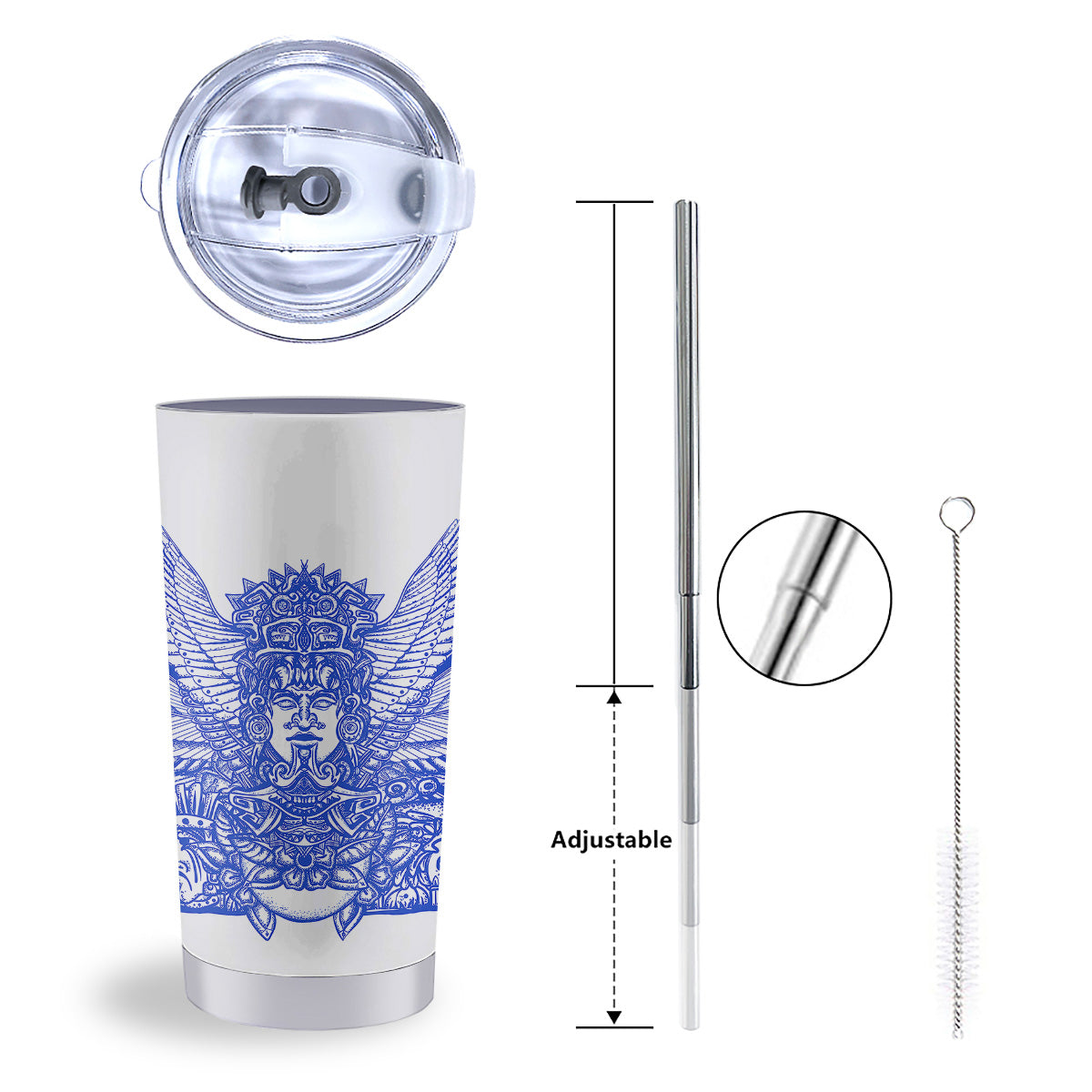 Mayan Statue White And Blue Print Tumbler-grizzshop