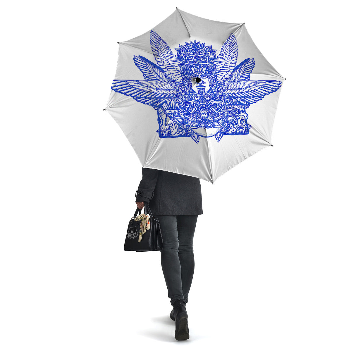 Mayan Statue White And Blue Print Umbrella-grizzshop