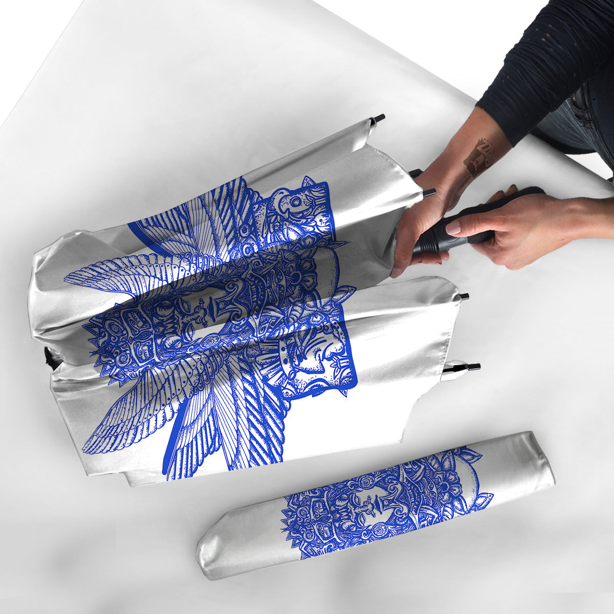Mayan Statue White And Blue Print Umbrella-grizzshop