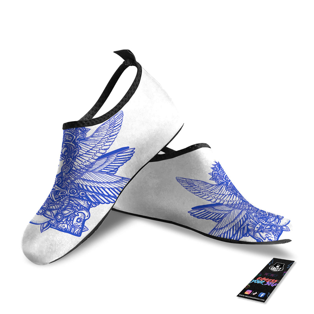 Mayan Statue White And Blue Print Water Shoes-grizzshop