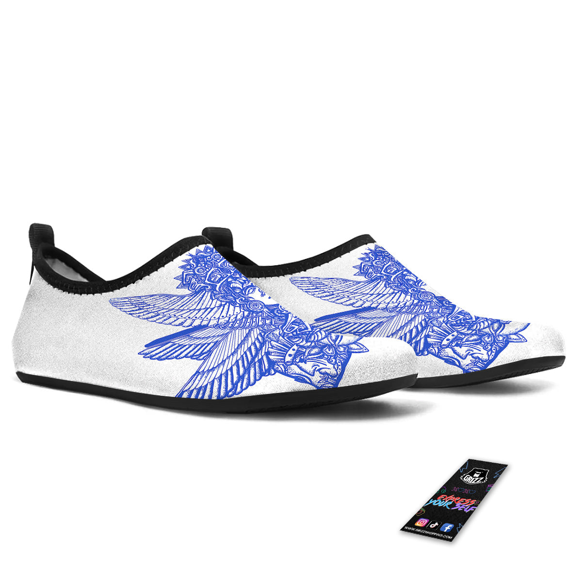 Mayan Statue White And Blue Print Water Shoes-grizzshop