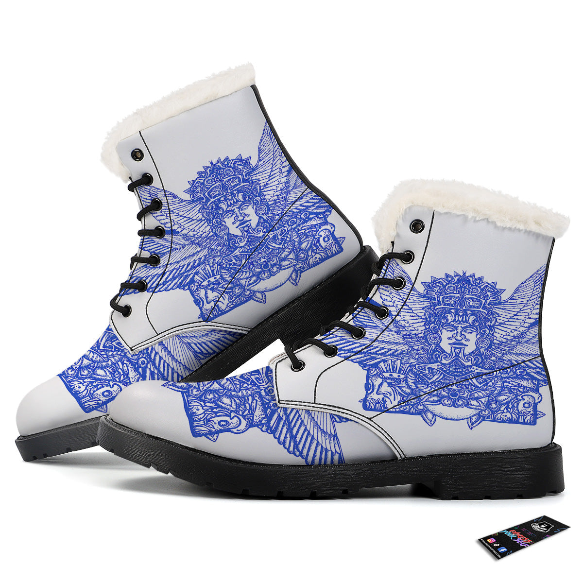 Mayan Statue White And Blue Print Winter Boots-grizzshop