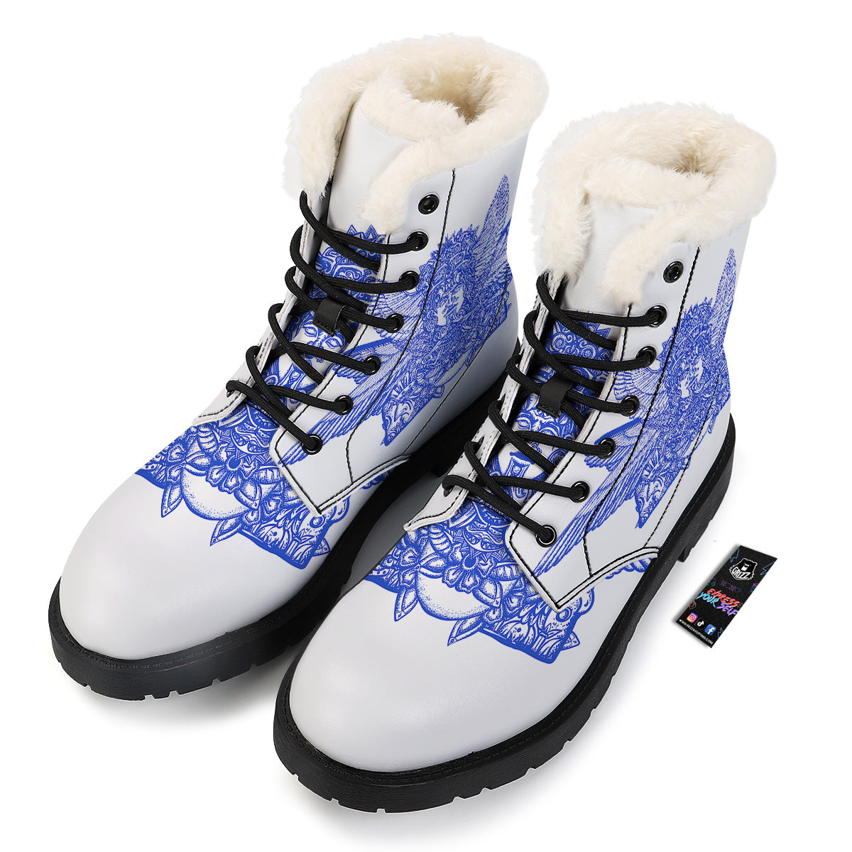 Mayan Statue White And Blue Print Winter Boots-grizzshop